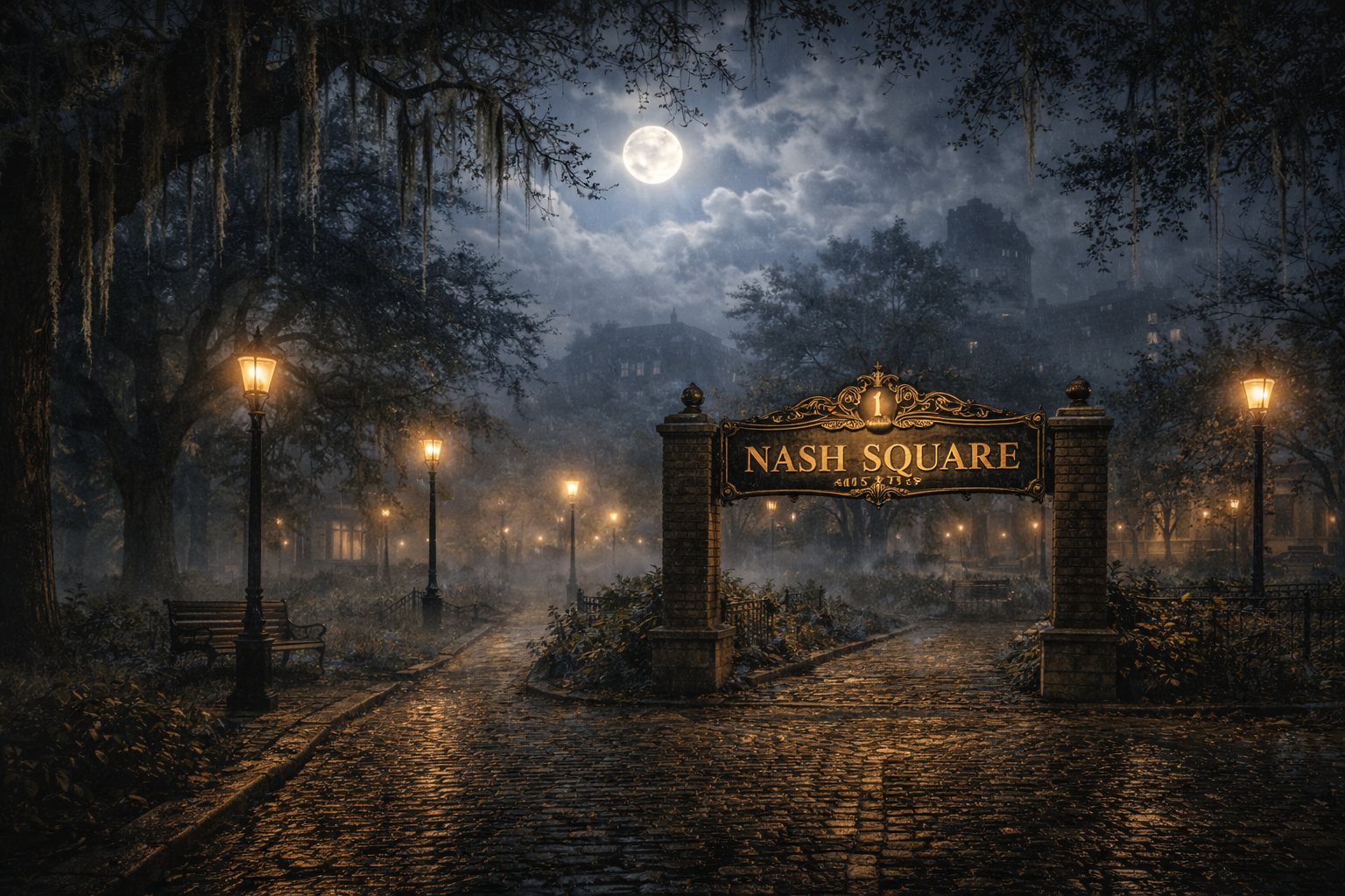 Nash Square in downtown Raleigh at night